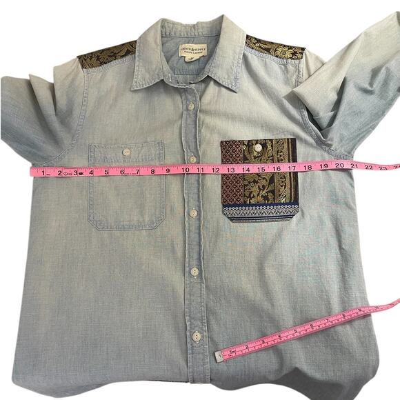 Denim & Supply Ralph Lauren Sandwashed Denim Brocade Boyfriend Shirt Sz Medium - Picture 10 of 13
